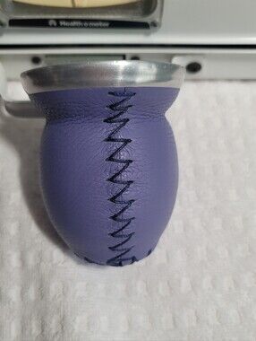 Balibetov Stainless Steel Yerba Mate Cup with Lilac Leather cover.
